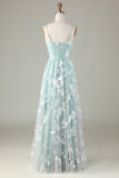 Tul Spaghetti Straps Matcha Vestido de Dama de Honor con Apliques