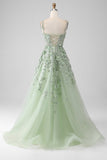 Sage A-Line Mangas Desmontables Vestido de Fiesta Corsé Largo con Flores