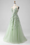 Sage A-Line Mangas Desmontables Vestido de Fiesta Corsé Largo con Flores