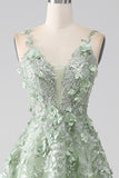Sage A-Line Mangas Desmontables Vestido de Fiesta Corsé Largo con Flores