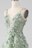 Sage A-Line Mangas Desmontables Vestido de Fiesta Corsé Largo con Flores