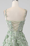 Sage A-Line Mangas Desmontables Vestido de Fiesta Corsé Largo con Flores