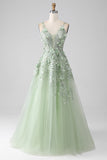 Sage A-Line Mangas Desmontables Vestido de Fiesta Corsé Largo con Flores