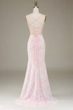 Vestido de fiesta rosa brillante de sirena con abertura