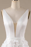 Vestido de novia marfil A-Line V-Neck con flores 3D