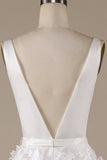 Vestido de novia marfil A-Line V-Neck con flores 3D