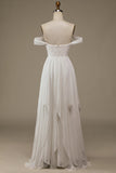 Vestido de novia asimétrico de gasa boho marfil con encaje