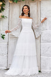 Marfil Mangas Largas Vestido de Novia