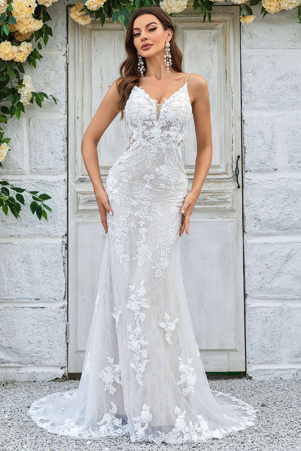 Vestido de Novia Encaje Sirena Marfil