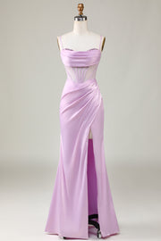 Sirena Tirantes de Espagueti Lila Vestido de Dama de Honor