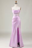 Sirena Tirantes de Espagueti Lila Vestido de Dama de Honor