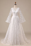 Mangas Largas Encaje Marfil A-Línea Vestido de Novia