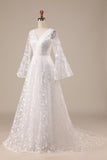 Mangas Largas Encaje Marfil A-Línea Vestido de Novia