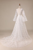 Mangas Largas Encaje Marfil A-Línea Vestido de Novia