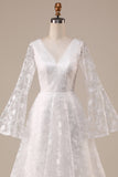 Mangas Largas Encaje Marfil A-Línea Vestido de Novia