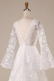 Mangas Largas Encaje Marfil A-Línea Vestido de Novia