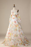 Ivory floral A-Line Sweep Train Vestido de novia con mangas