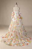 Ivory floral A-Line Sweep Train Vestido de novia con mangas