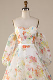 Ivory floral A-Line Sweep Train Vestido de novia con mangas