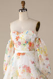 Ivory floral A-Line Sweep Train Vestido de novia con mangas