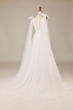Elegante A Line V cuello marfil desmontable Watteau tren tul vestido de novia