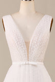 Elegante A Line V cuello marfil desmontable Watteau tren tul vestido de novia