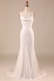 Simple Sirena Marfil Boho Vestido de novia largo