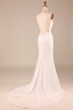 Simple Sirena Marfil Boho Vestido de novia largo