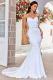 Sirena con cordones en la espalda Vestido de novia blanco Sweep Train