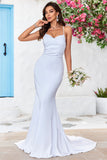 Sirena con cordones en la espalda Vestido de novia blanco Sweep Train