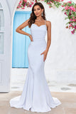 Sirena con cordones en la espalda Vestido de novia blanco Sweep Train
