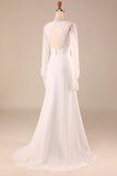 Marfil Mangas Largas Boho Chiffon Open Back Vestido de novia