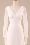 Marfil Mangas Largas Boho Chiffon Open Back Vestido de novia