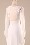 Marfil Mangas Largas Boho Chiffon Open Back Vestido de novia
