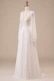 Manga larga Ivory A Line Vestido de novia con encaje