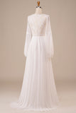 Manga larga Ivory A Line Vestido de novia con encaje