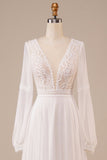 Manga larga Ivory A Line Vestido de novia con encaje