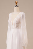 Manga larga Ivory A Line Vestido de novia con encaje