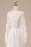 Manga larga Ivory A Line Vestido de novia con encaje