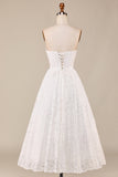 Vestido de novia de encaje de marfil Corsé hasta el té