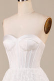 Vestido de novia de encaje de marfil Corsé hasta el té