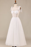 Ivory A-Line Tea-Length Tulle Corset Vestido de novia