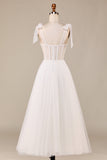 Ivory A-Line Tea-Length Tulle Corset Vestido de novia