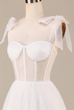 Ivory A-Line Tea-Length Tulle Corset Vestido de novia