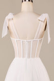 Ivory A-Line Tea-Length Tulle Corset Vestido de novia