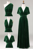 Verde Oscuro Terciopelo Vestido de Dama de Honor