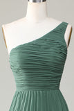 Eucalipto Un Hombro Una Línea Vestido de Dama de Honor Ruched