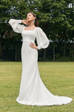 Vestido de novia boho sin espalda de sirena marfil simple