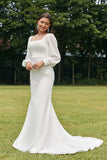 Vestido de novia boho sin espalda de sirena marfil simple