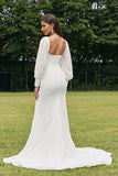 Vestido de novia boho sin espalda de sirena marfil simple